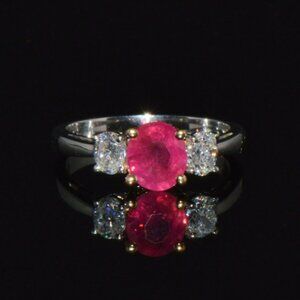 GIA Natural 1.83Cts Ruby Diamond Solid 950 Platinum 18K Gold Three Stone Ring